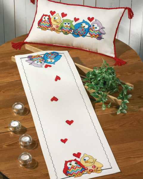 Borduurpakket Uilen op een rij 32x94 cm