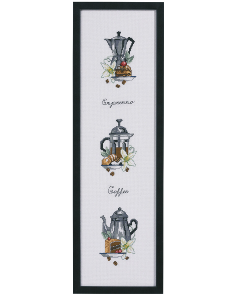 Borduurpakket Drie Koffiekannen 15 x 55 cm