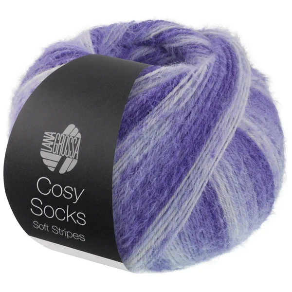 Lana Grossa Cosy Socks Soft Stripes 101 Blauwviolet/violetblauw/licht violet/wit