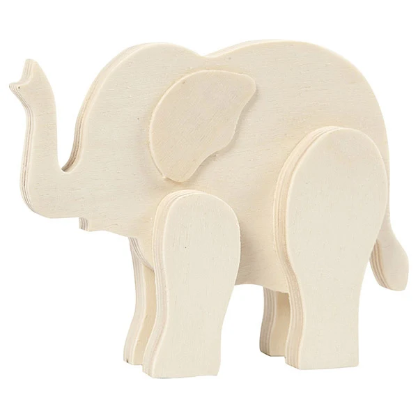 Dyrefigur, krydsfiner, 1 stk Elefant - 12 x 16 cm