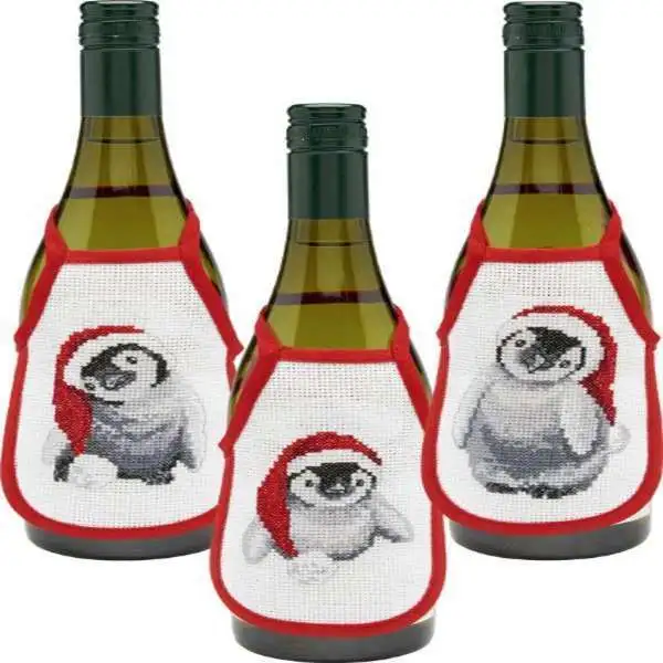 Borduurpakket wijnschort pinguïns