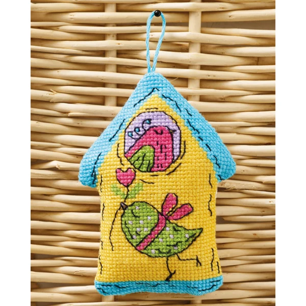 Vogelhuis geel 7x9cm