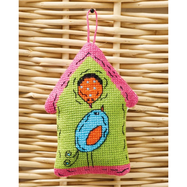 Vogelhuis groen 2 vogels 7 x 9 cm