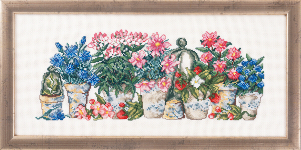 Borduurpakket Roze/blauwe bloemen 38x17 R5355