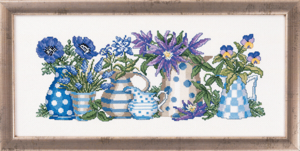 Borduurpakket Blauwe bloemen 38 x 17 cm R5355