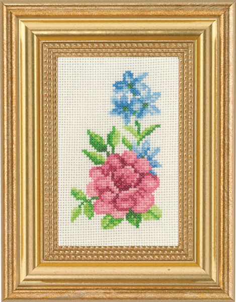 Borduurpakket Rozen en blauwe bloemen 9 x 14 cm