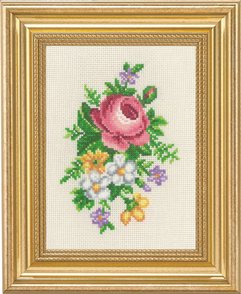 Borduurpakket Roos en witte bloemen 14 x 19 cm