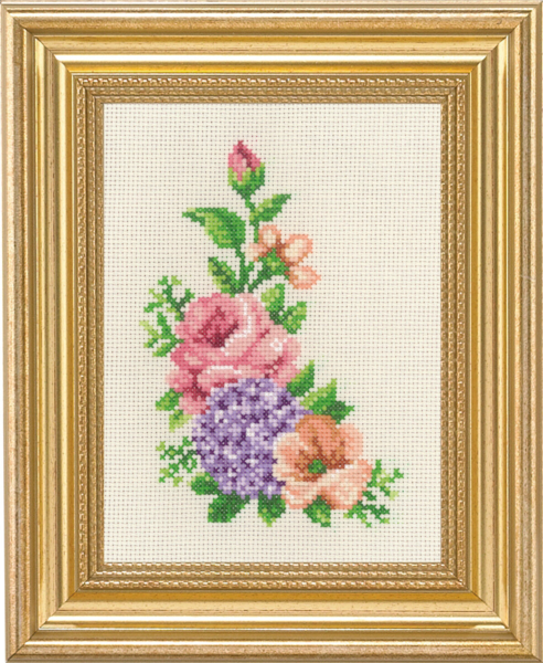 Borduurpakket Roos en hortensia 14 x 19 cm