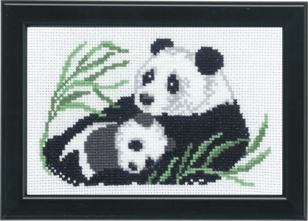 Borduurpakket Panda met jong 14 x 9 cm