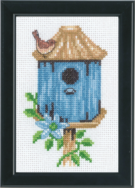Borduurpakket Vogelhuisjes Blauw 9 x 14 cm