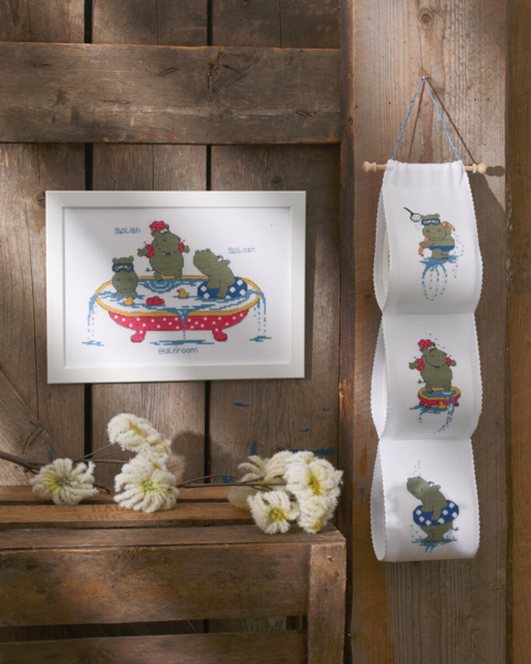 Borduurpakket Nijlpaarden 12 x 63 cm