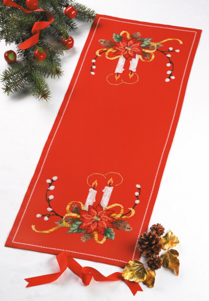 Borduurpakket Kerstster op rood 35 x 91 cm