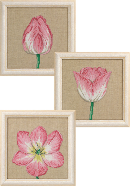 Borduurpakket Tulpen in fasen 3 x 25 x 25 cm