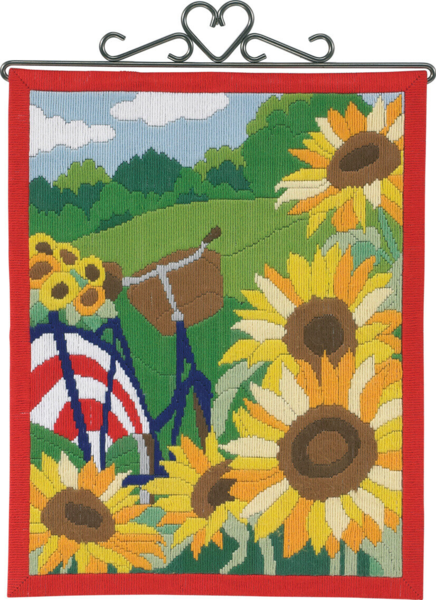 Borduurpakket Zonnebloemen & fiets 30 x 38 cm