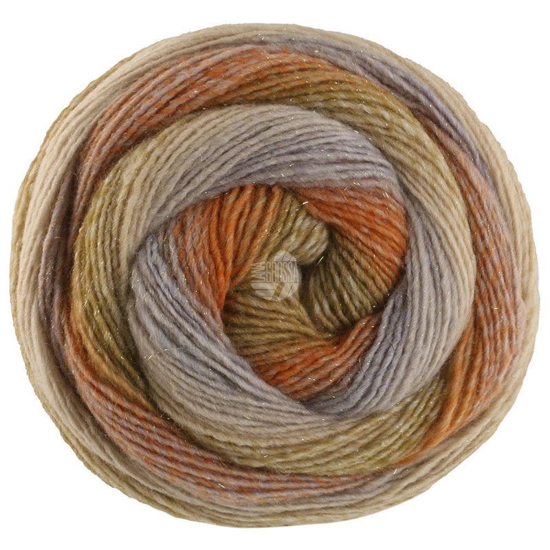 Lana Grossa Gomitolo Gala 4028 Zand/grijsbeige/roest/oranje/groenoranje/khaki/rietgroen/licht beige
