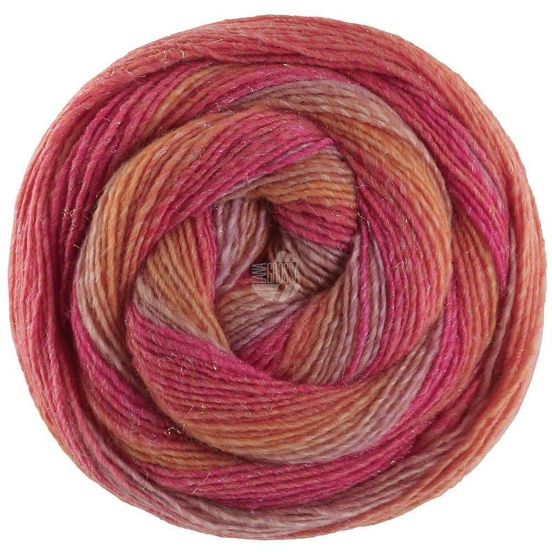 Lana Grossa Gomitolo Gala 4032 Grijspaars/roze/tomaatrood/oranjegeel