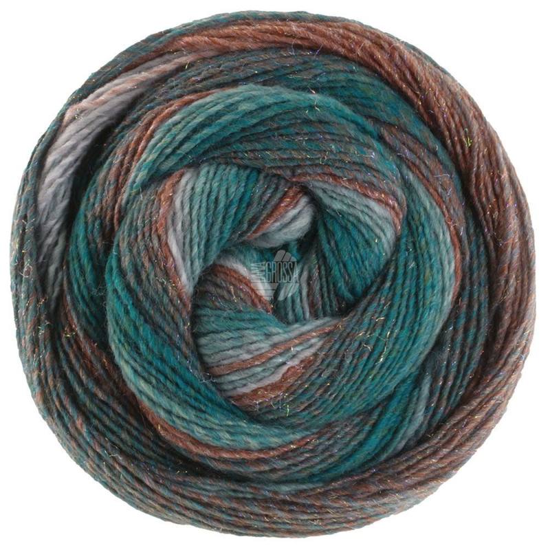 Lana Grossa Gomitolo Gala 4036 Maron/petrol/zeegroen/grijsgroen/lichtgrijs