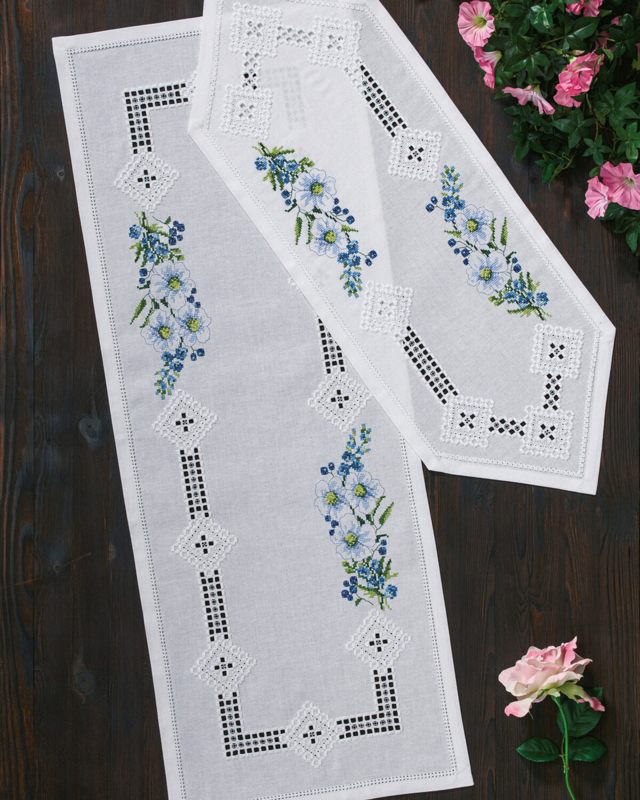 Borduurpakket Hardanger met bloemen 38 x 101 cm