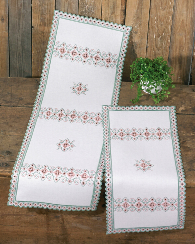 Borduurkit Hardanger roze/groen 33 x 99 cm