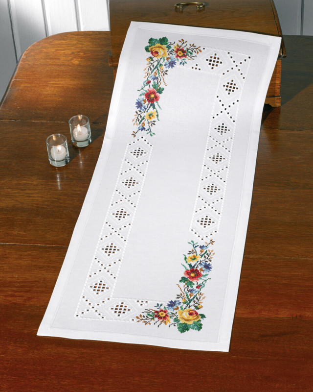 Borduurpakket Hardanger/bloemen 39 x 102 cm