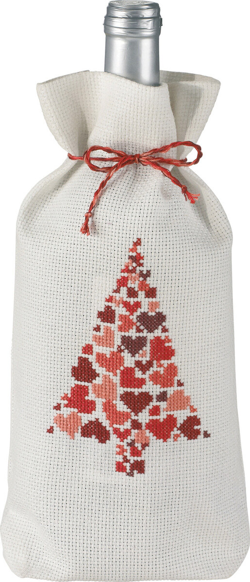 Borduurpakket Kerstboom met harten 16 x 28 cm