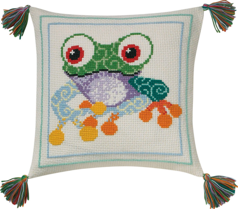 Borduurpakket Kinderkussen Kikker 30x30 cm