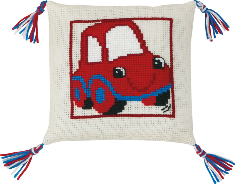 Borduurpakket De rode auto 28 x 28 cm