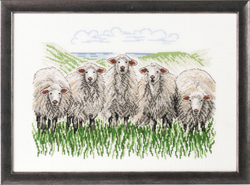 Borduurpakket Schapen in de weide R5344 41 x 29 cm
