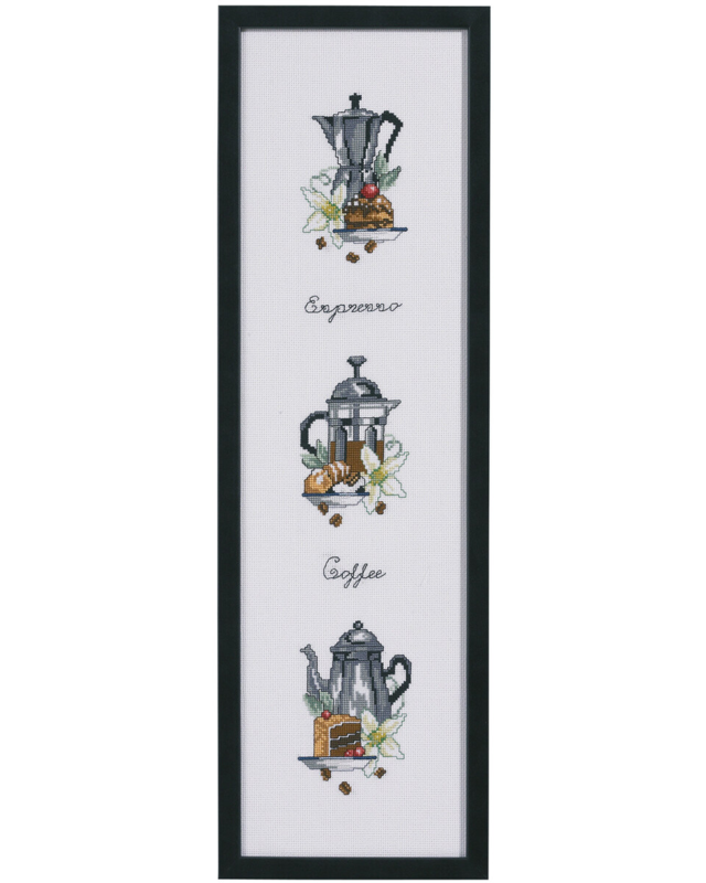 Borduurpakket Drie Koffiekannen 15 x 55 cm