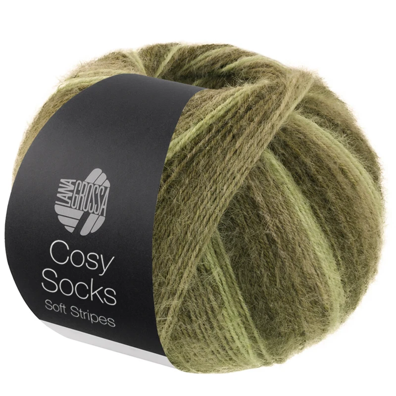 Lana Grossa Cosy Socks Soft Stripes 107 Lichtgroen/resedagroen/grijsgroen/mosgroen