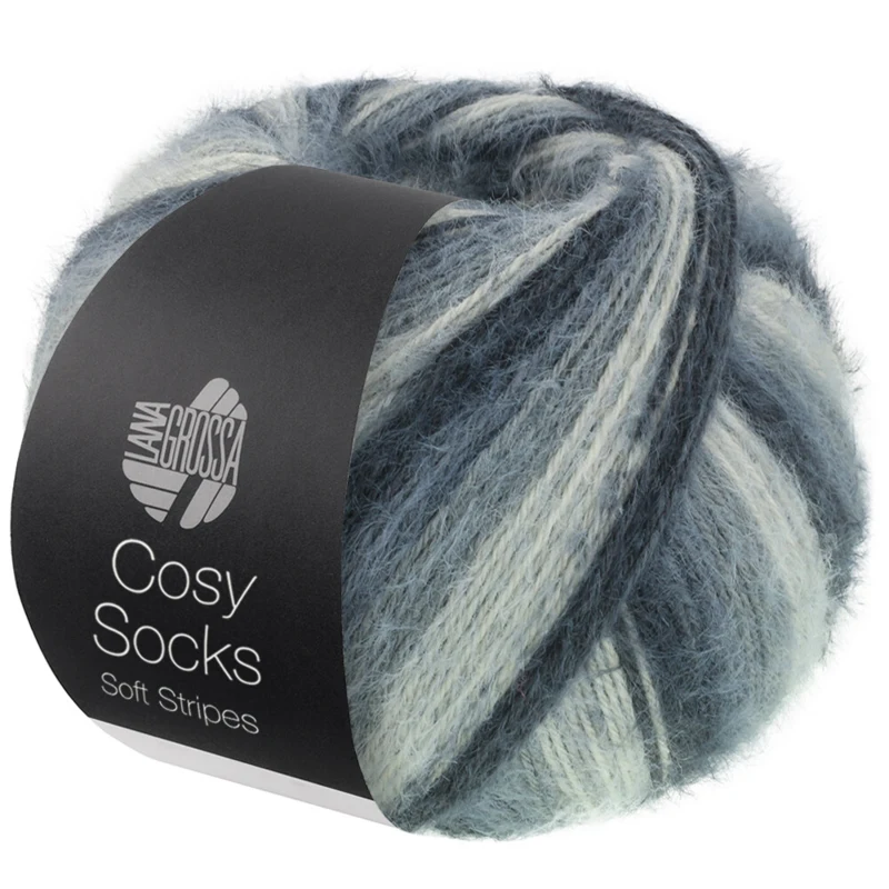 Lana Grossa Cosy Socks Soft Stripes 104 Antraciet/donkergrijs/muisgrijs/lichtgrijs