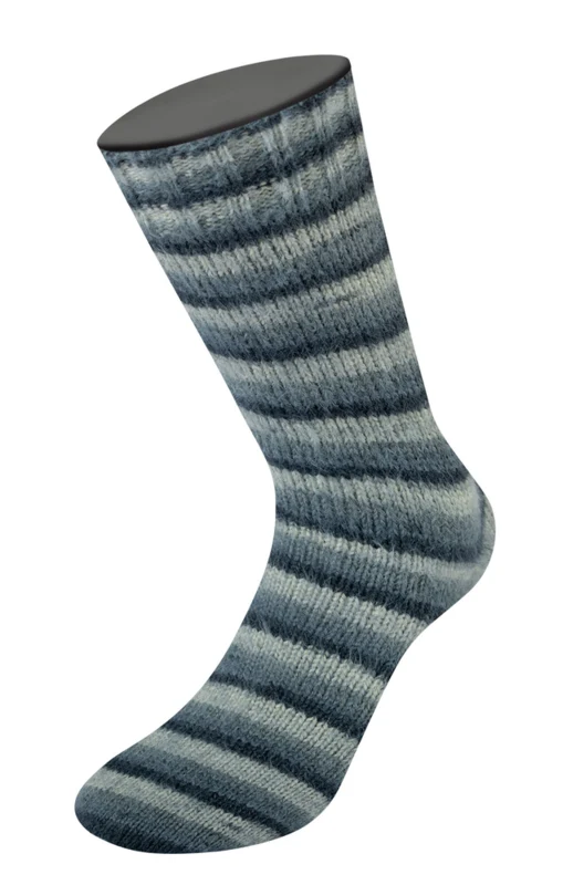 Lana Grossa Cosy Socks Soft Stripes 104 Antraciet/donkergrijs/muisgrijs/lichtgrijs