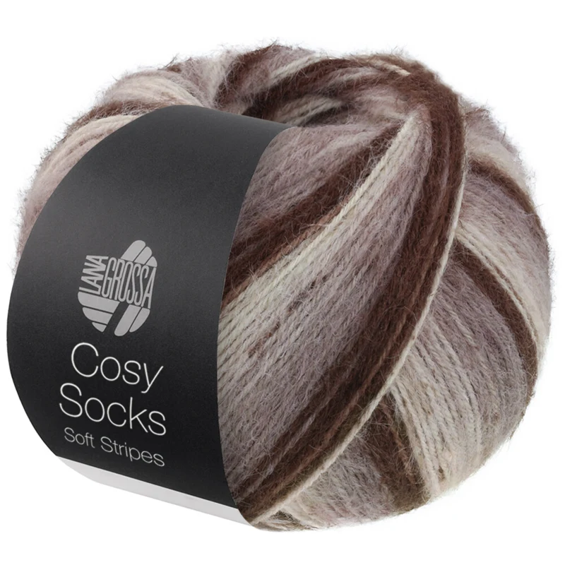 Lana Grossa Cosy Socks Soft Stripes 103 Mokka/grijsbruin/beige/crème