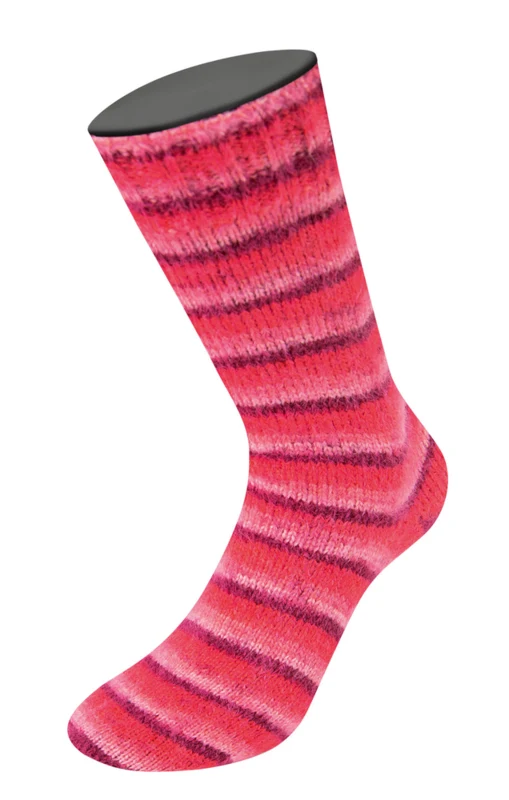 Lana Grossa Cosy Socks Soft Stripes 105 Bordeaux/roze/framboos/roze