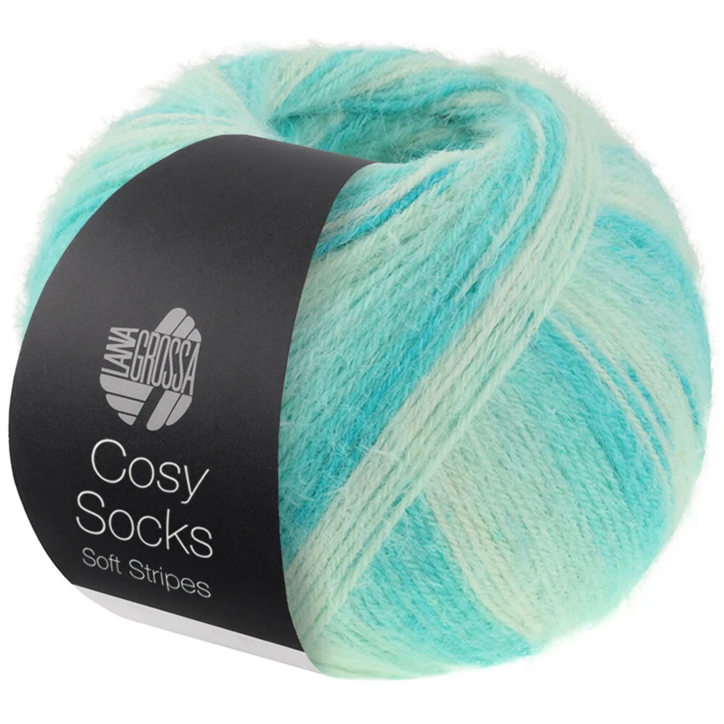 Lana Grossa Cosy Socks Soft Stripes 102 Jade/lichtgroen/witgroen/gebroken wit