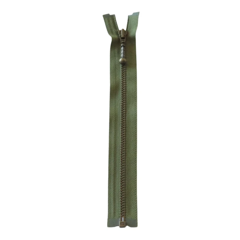 YKK Deelbare Metalen Rits 4 mm (25-65 cm) 566 Legergroen, Antiek messing