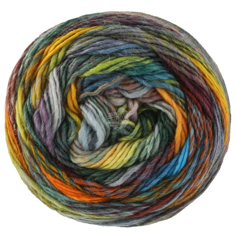 Lana Grossa Colorissimo 223 Bordeaux/Grijs/Geel/Oranje/Olijf/Donkergroen/Lichtgroen/Wijnrood/Petrolblauw/Jeansblauw