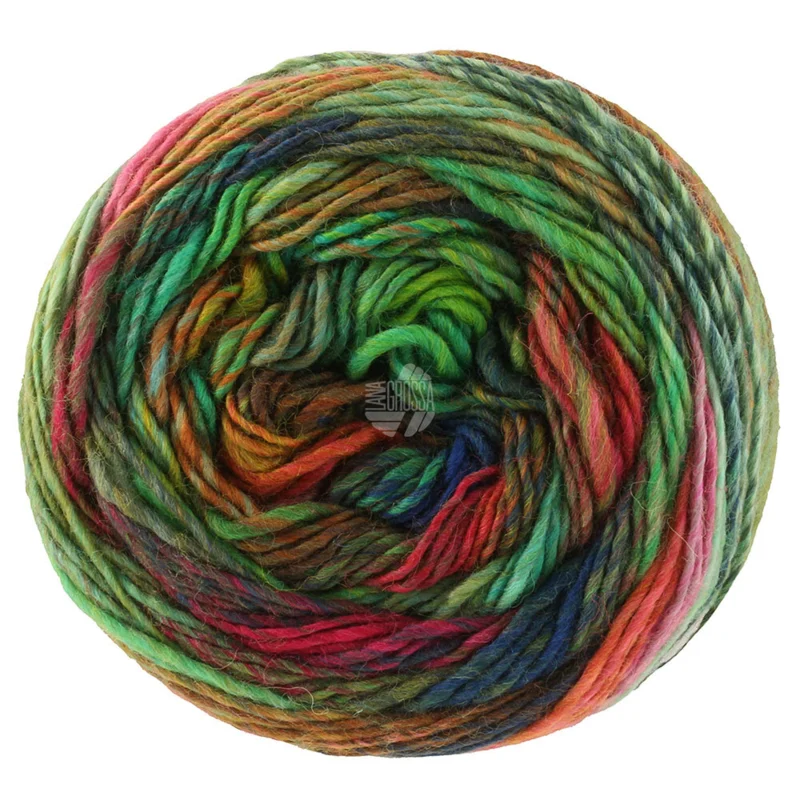 Lana Grossa Colorissimo 221 Jade/Olijf/Wijnrood/Roest/Rood/Nachtblauw/Donkerblauw/Geelgroen