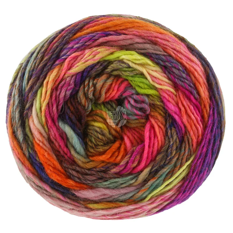 Lana Grossa Colorissimo 219 Grijs/Donkerbruin/Violet/Roodviolet/Oranje/Rood/Geel/Lichtgroen/Roze/Muntgrijs/Koraal