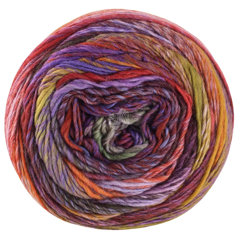 Lana Grossa Colorissimo 214 Bruinoranje/Roodbruin/Koperrood/Seringpaars/Aubergine/Groengrijs/Olijf