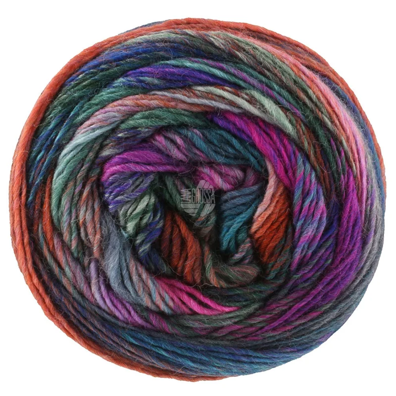 Lana Grossa Colorissimo 222 Jeansblauw/Aubergine/Roze/Oranje/Zalmkleurig/Grijs/Donkergrijsviolet/Grijsgroen/Donkergroen