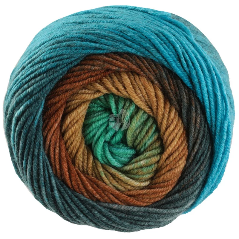 Lana Grossa Cool Wool Big Color 4033 Donker petrol/petrol/donkergroen/leembruin/bruin/donkergrijs