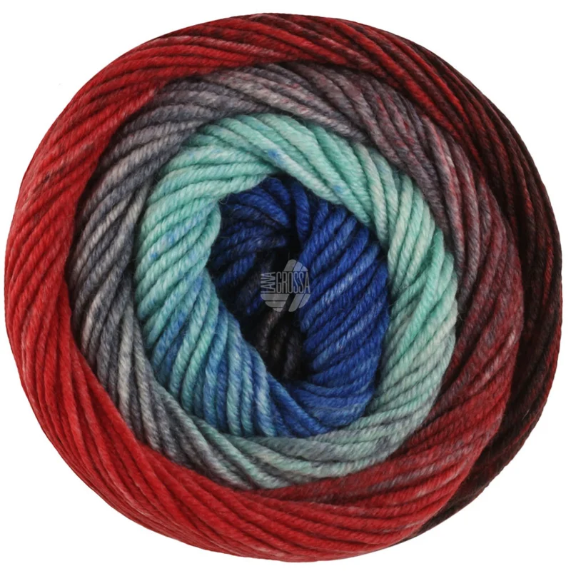 Lana Grossa Cool Wool Big Color 4044 Blauw/antraciet/donkergrijs/donkerrood/oriëntrood/blauwgrijs/jade
