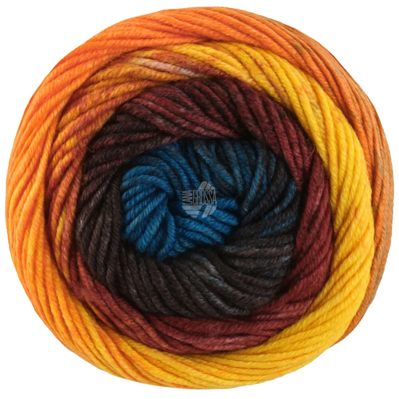 Lana Grossa Cool Wool Big Color 4046 Donkerrood/antraciet/donkergrijs/turkooisblauw/oranje/geel/nougat