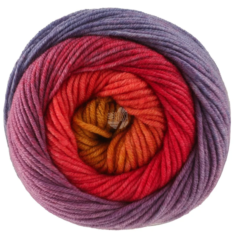Lana Grossa Cool Wool Big Color 4048 Lichtrood/wijnrood/roodviolet/petrolblauw/olijf/curry/oranje