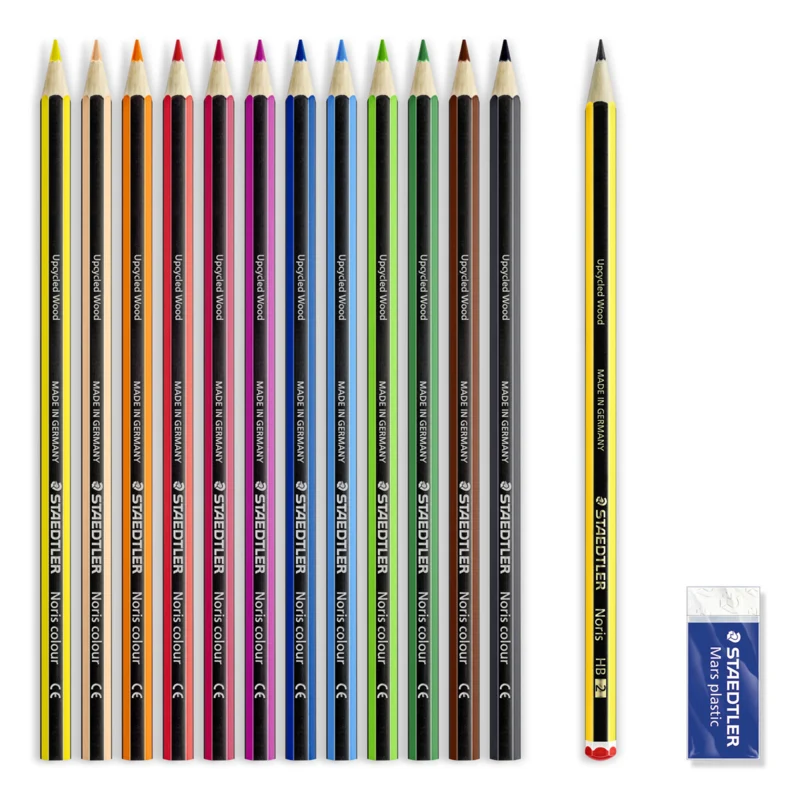 STAEDTLER Noris Club Kleurpotloden + Potlood & gum, 12 + 2 stuks – Inhoud