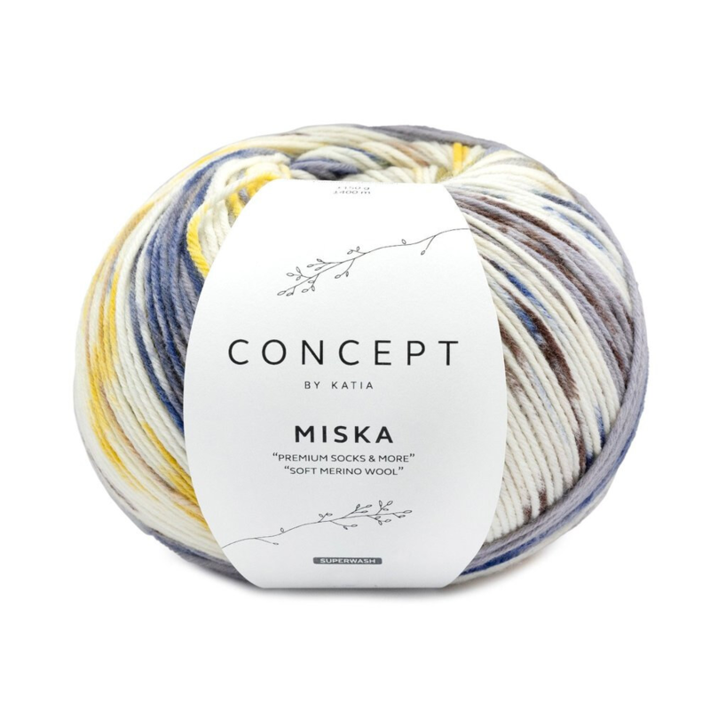 Katia Concept Miska Socks 104 Blauw-Kameel-Geel