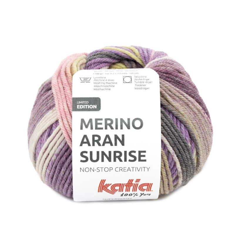 Katia Merino Aran Sunrise 304 Paars-Roze-Geelgroen