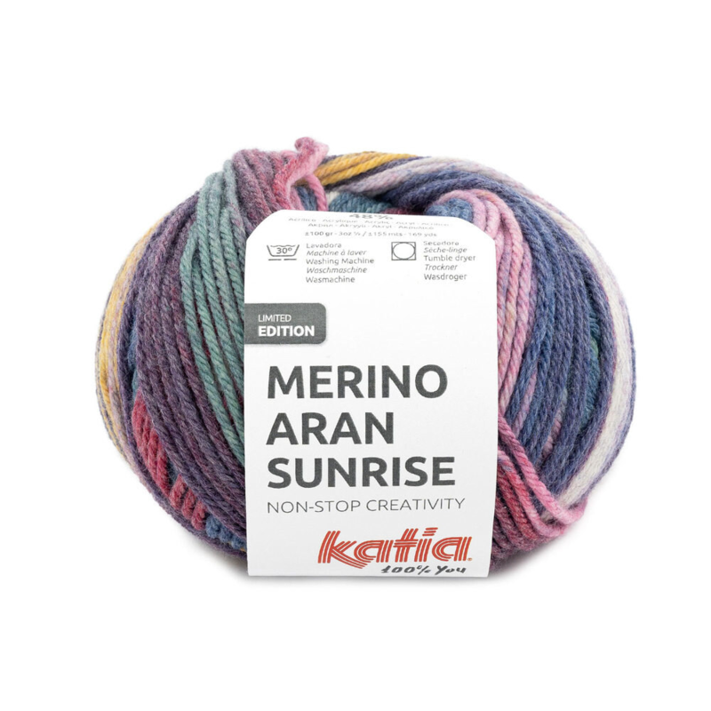 Katia Merino Aran Sunrise 306 Fuchsia-Blauw-Okergeel