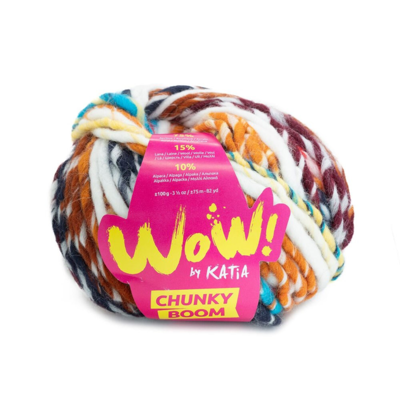 Katia Wow Chunky Boom 301 Karamel-Bruin-Blauw-Rood